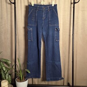 Y2K Star Wear blue denim cargo Jeans with straps